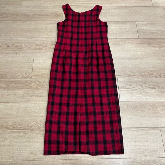 Laura Ashley Vintage Red Plaid Tartan Sleeveless Wool Maxi Dress Size 10 - Picture 6 of 7